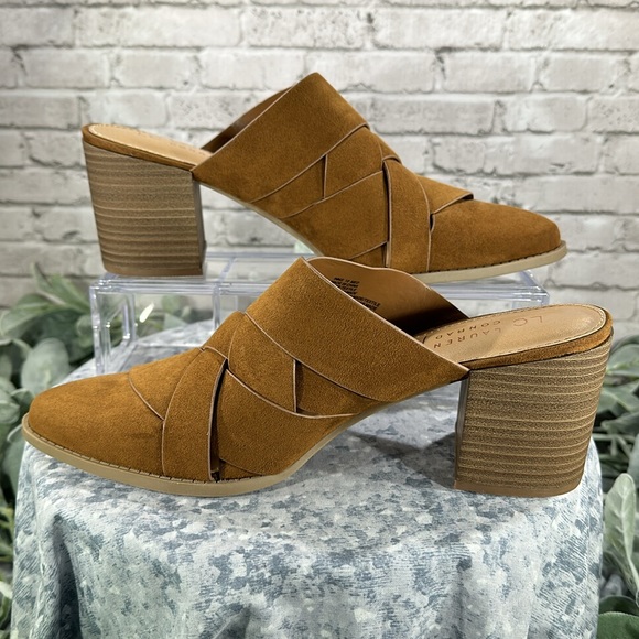 LC Lauren Conrad Rowann Cognac Cross-Band Fashion Comfort Mules WMS 10M✨NWOT✨ - Picture 5 of 10